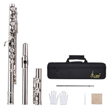 Load image into Gallery viewer, Western Concert Flute Silver Plated 16 Holes C Key Cupronickel Musical Instrument with Cleaning Cloth Stick Gloves Screwdriver