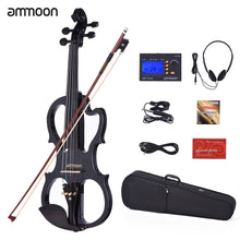 Load image into Gallery viewer, Ammoon VE-201 violino tamanho completo 4/4 madeira maciça silencioso violino elétrico bordo corpo ébano fingerboard pegs com acessórios violino