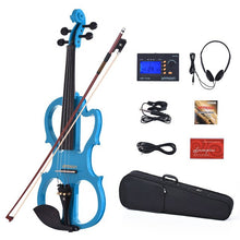 Load image into Gallery viewer, Ammoon VE-201 violino tamanho completo 4/4 madeira maciça silencioso violino elétrico bordo corpo ébano fingerboard pegs com acessórios violino
