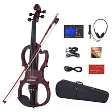 Load image into Gallery viewer, Ammoon VE-201 violino tamanho completo 4/4 madeira maciça silencioso violino elétrico bordo corpo ébano fingerboard pegs com acessórios violino