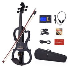 Load image into Gallery viewer, Ammoon VE-201 violino tamanho completo 4/4 madeira maciça silencioso violino elétrico bordo corpo ébano fingerboard pegs com acessórios violino