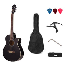Load image into Gallery viewer, 40inch Cutaway Acoustic Folk Guitar 6 Strings Basswood with Strap Gig Bag Capo Picks
