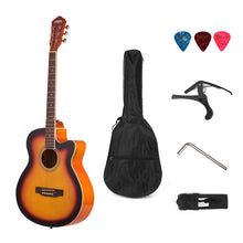 Load image into Gallery viewer, 40inch Cutaway Acoustic Folk Guitar 6 Strings Basswood with Strap Gig Bag Capo Picks