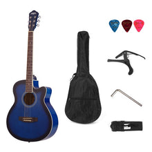 Load image into Gallery viewer, 40inch Cutaway Acoustic Folk Guitar 6 Strings Basswood with Strap Gig Bag Capo Picks