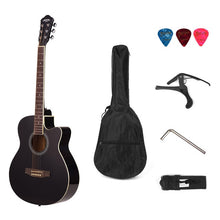 Load image into Gallery viewer, 40inch Cutaway Acoustic Folk Guitar 6 Strings Basswood with Strap Gig Bag Capo Picks