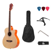 Load image into Gallery viewer, 40inch Cutaway Acoustic Folk Guitar 6 Strings Basswood with Strap Gig Bag Capo Picks